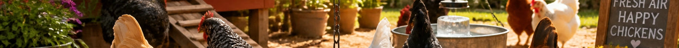 Backyard chicken coop in Texas with shaded waterers and ice blocks