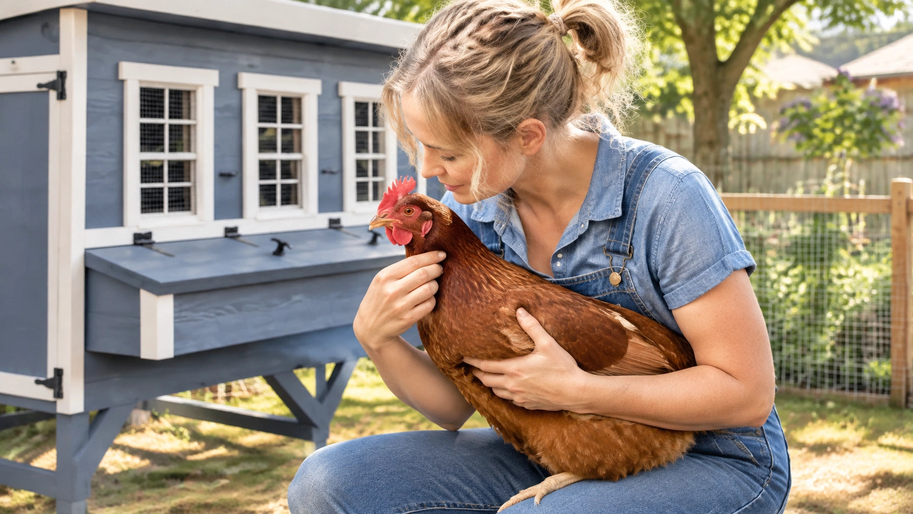 Backyard chicken keeper gently checking a hen’s crop