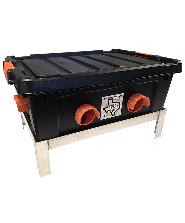 USA Made 50lb Capacity 6 Port Automatic Chicken Feeder with Welded Aluminum Poultry Stand
