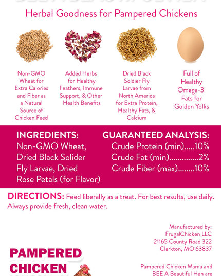BEE A Beautiful Hen Herbal Treat With Mealworms, Wheat, & Rose Petals For Chickens