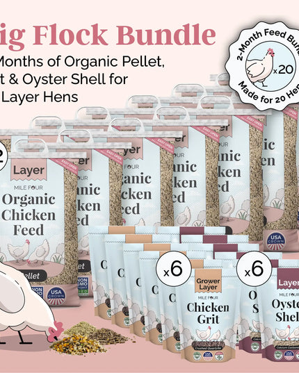 Big Flock Bundle | 2 Months of Organic Feed, Grit & Oyster Shell for 20 Layer Hens