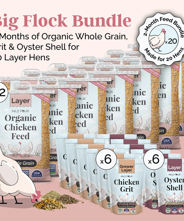 Big Flock Bundle | 2 Months of Organic Feed, Grit & Oyster Shell for 20 Layer Hens