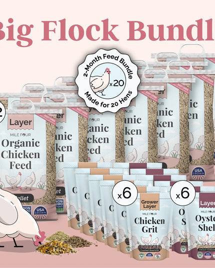Big Flock Bundle | 2 Months of Organic Feed, Grit & Oyster Shell for 20 Layer Hens
