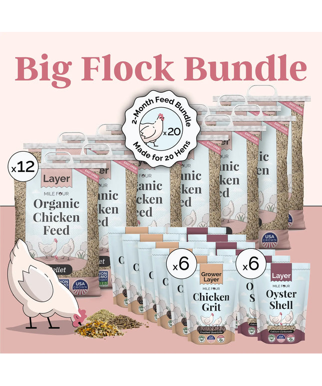 Big Flock Bundle | 2 Months of Organic Feed, Grit & Oyster Shell for 20 Layer Hens